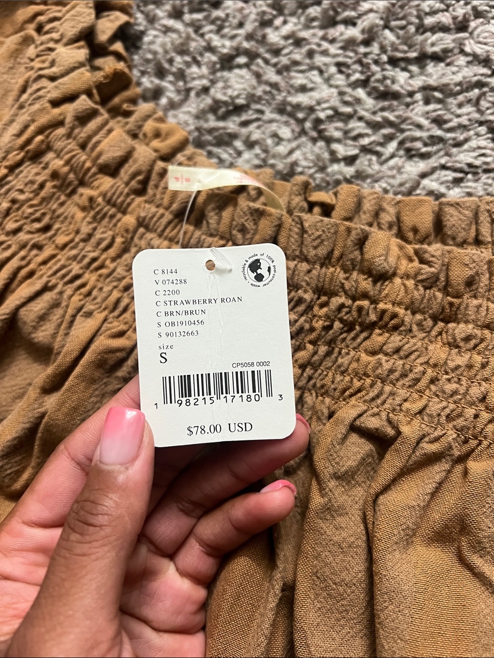 Free People Mustard/Tan Puff Sleeve Smocked Neck Dress - Picture 2 of 5